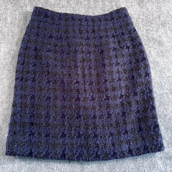 J.Crew Blue & Black Metallic Wool Pencil Skirt Size 6 Lined Work Holiday Sparkle - Picture 1 of 6